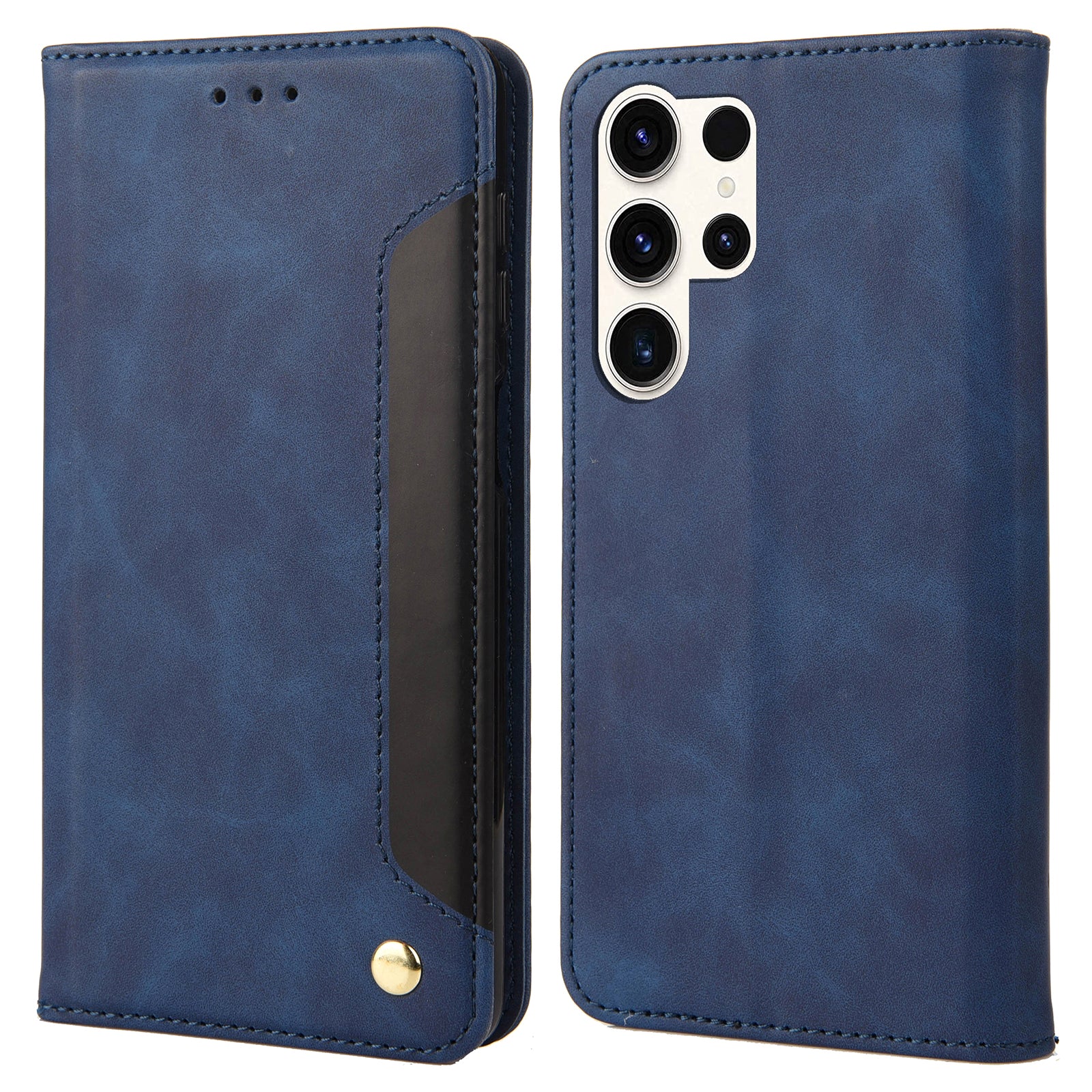 Skin-friendly Phone Case For Samsung Galaxy S23 Ultra Color Splicing Shockproof Phone Cover Magnetic Flip Shell Wallet Stand