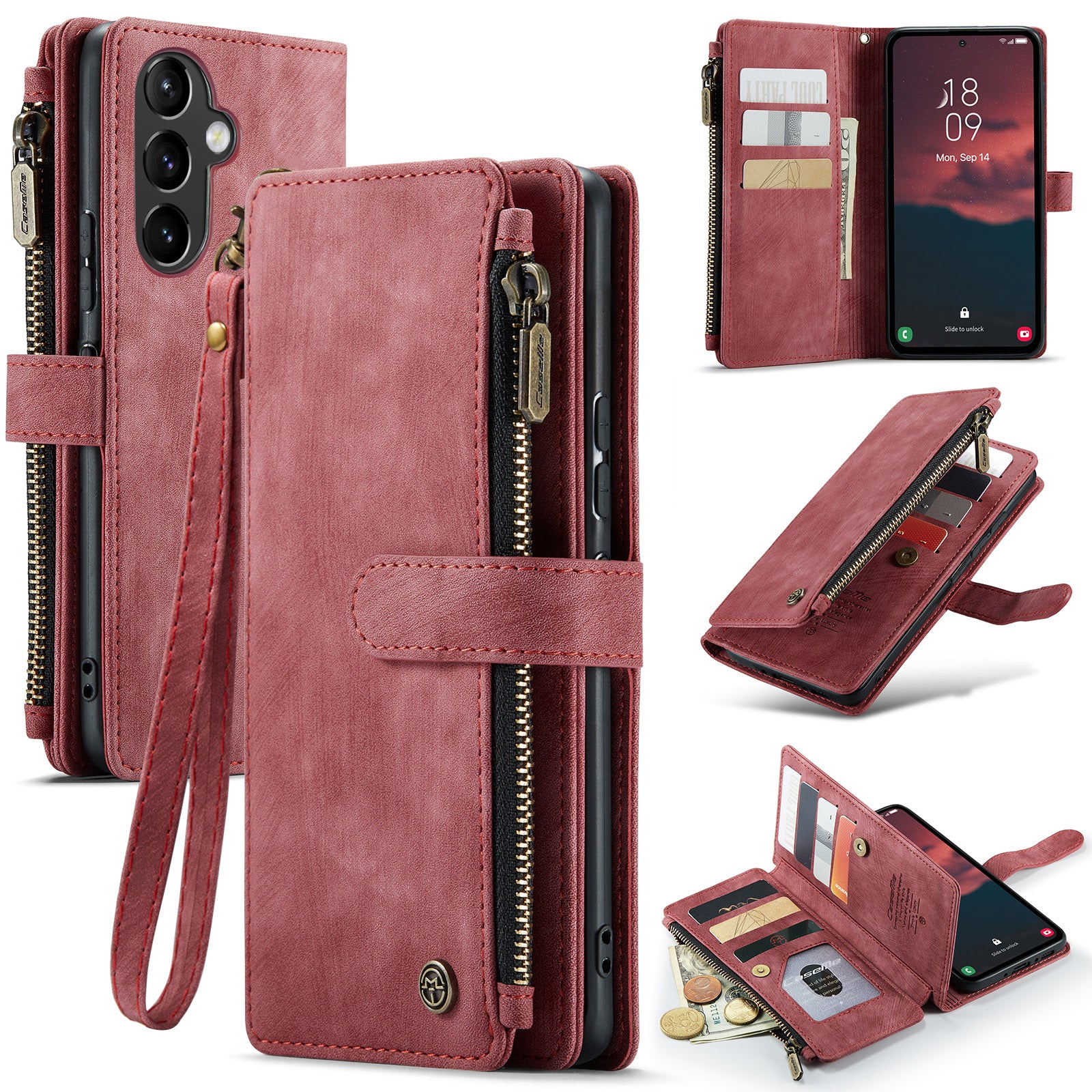 CASEME C30 Series for Samsung Galaxy A54 5G PU Leather Phone Case Stand Card Holder Zipper Pocket Anti-scratch Protective Phone Cover