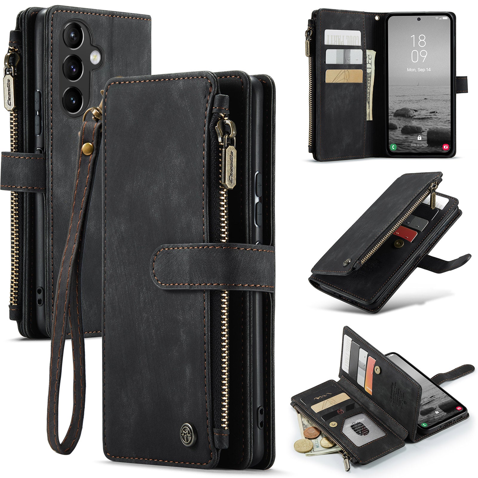 CASEME C30 Series for Samsung Galaxy A54 5G PU Leather Phone Case Stand Card Holder Zipper Pocket Anti-scratch Protective Phone Cover