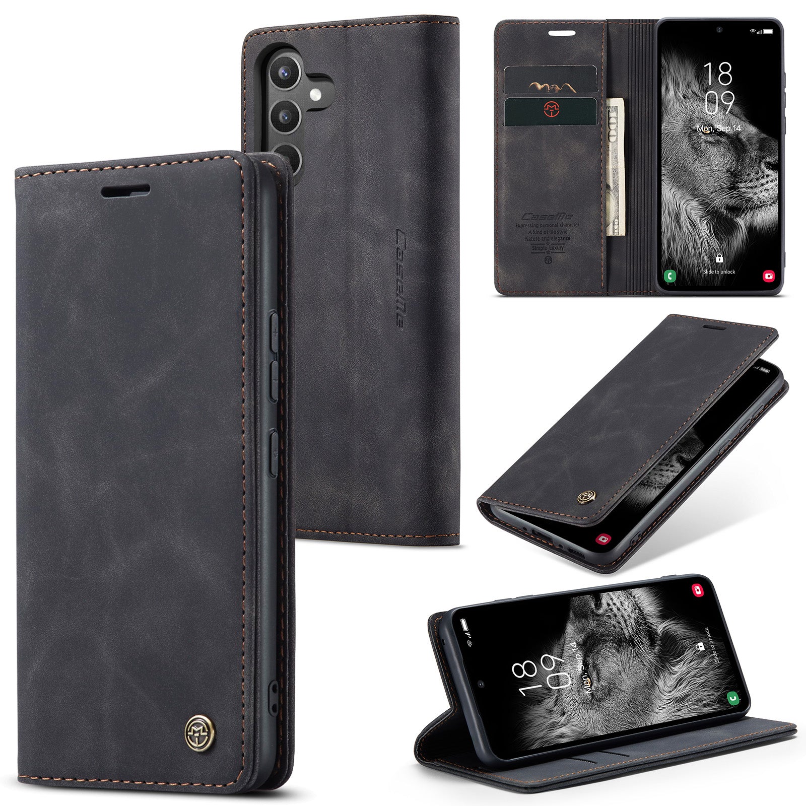 CASEME 013 Series for Samsung Galaxy A34 5G Phone Case PU Leather Wallet Stand Case Protective Cover