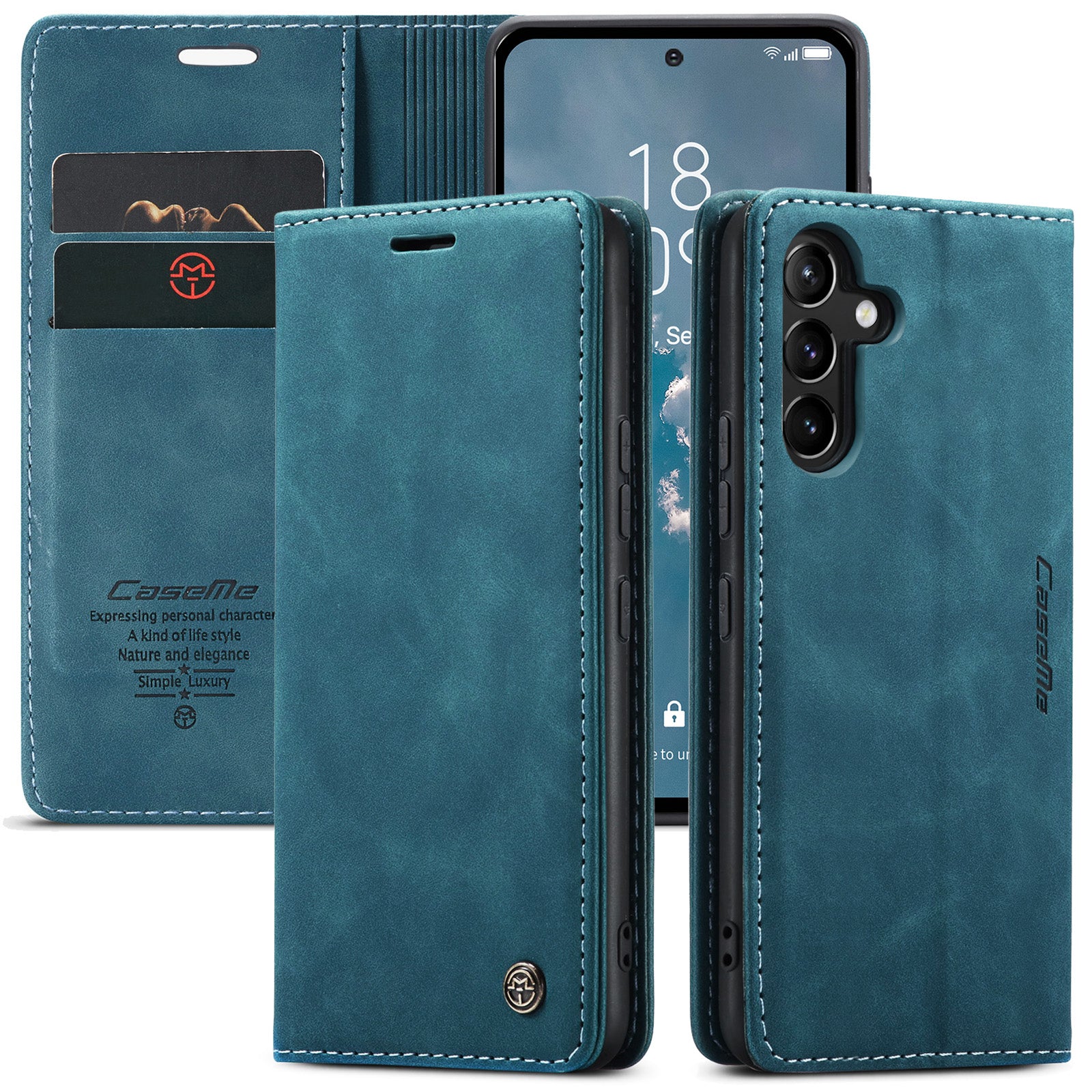 CASEME 013 Series Phone Case for Samsung Galaxy A54 5G PU Leather Case Wallet Stand Shockproof Cover
