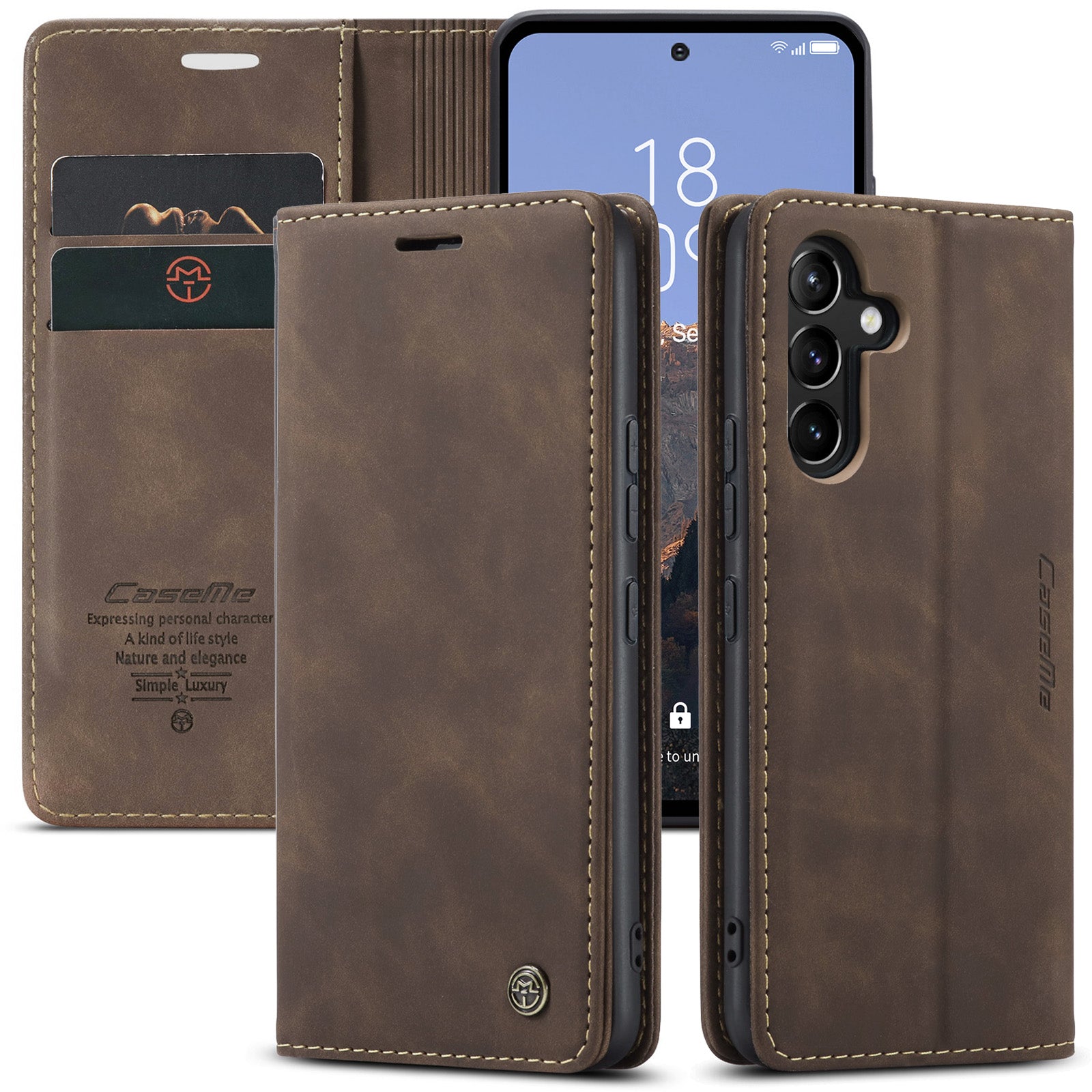 CASEME 013 Series Phone Case for Samsung Galaxy A54 5G PU Leather Case Wallet Stand Shockproof Cover
