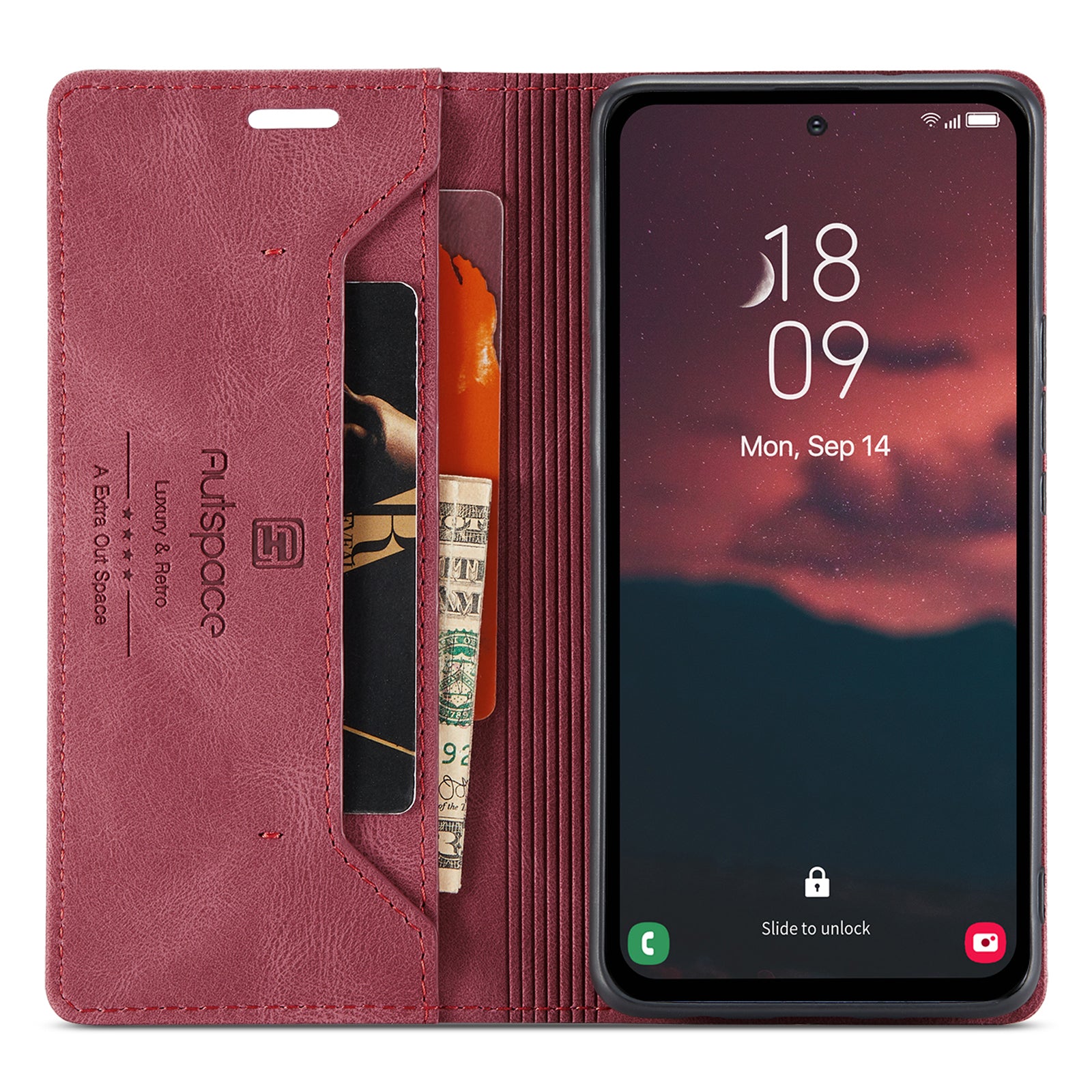 AUTSPACE A01 Series for Samsung Galaxy A54 5G RFID Blocking Phone Case Leather Stand Retro Texture Matte Wallet Cover