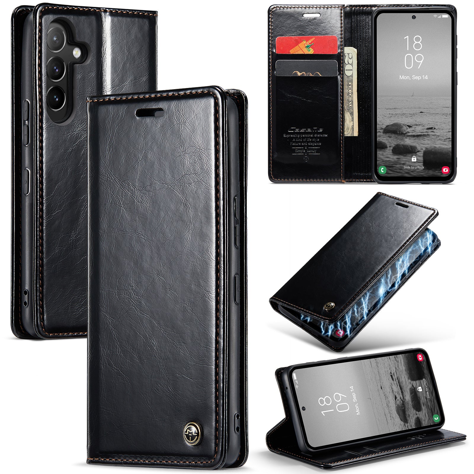 CASEME 003 Series PU Leather Phone Cover For Samsung Galaxy A54 5G Waxy Texture Magnetic Drop-proof Phone Case with Wallet Stand