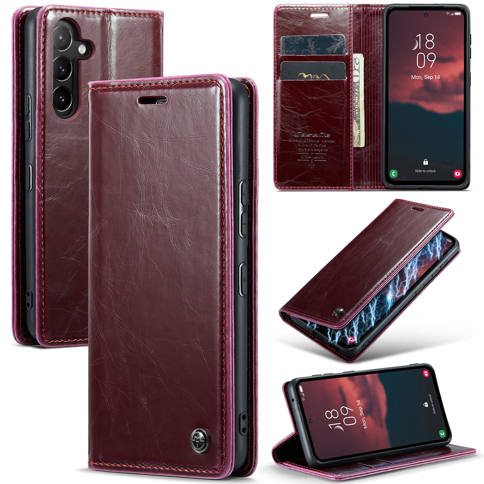 CASEME 003 Series PU Leather Phone Cover For Samsung Galaxy A54 5G Waxy Texture Magnetic Drop-proof Phone Case with Wallet Stand