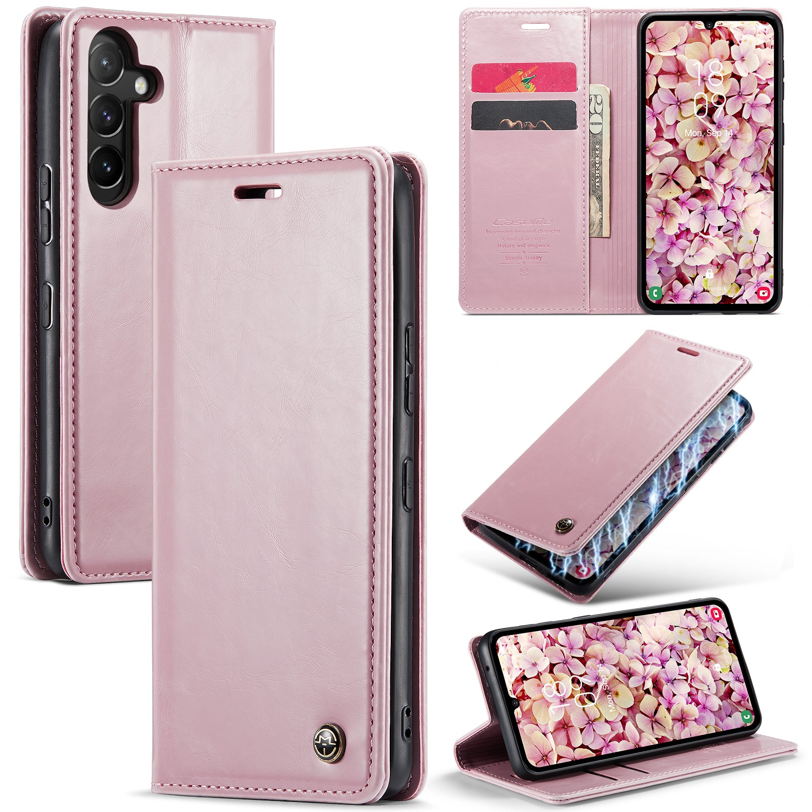 CASEME 003 Series PU Leather Phone Cover For Samsung Galaxy A54 5G Waxy Texture Magnetic Drop-proof Phone Case with Wallet Stand