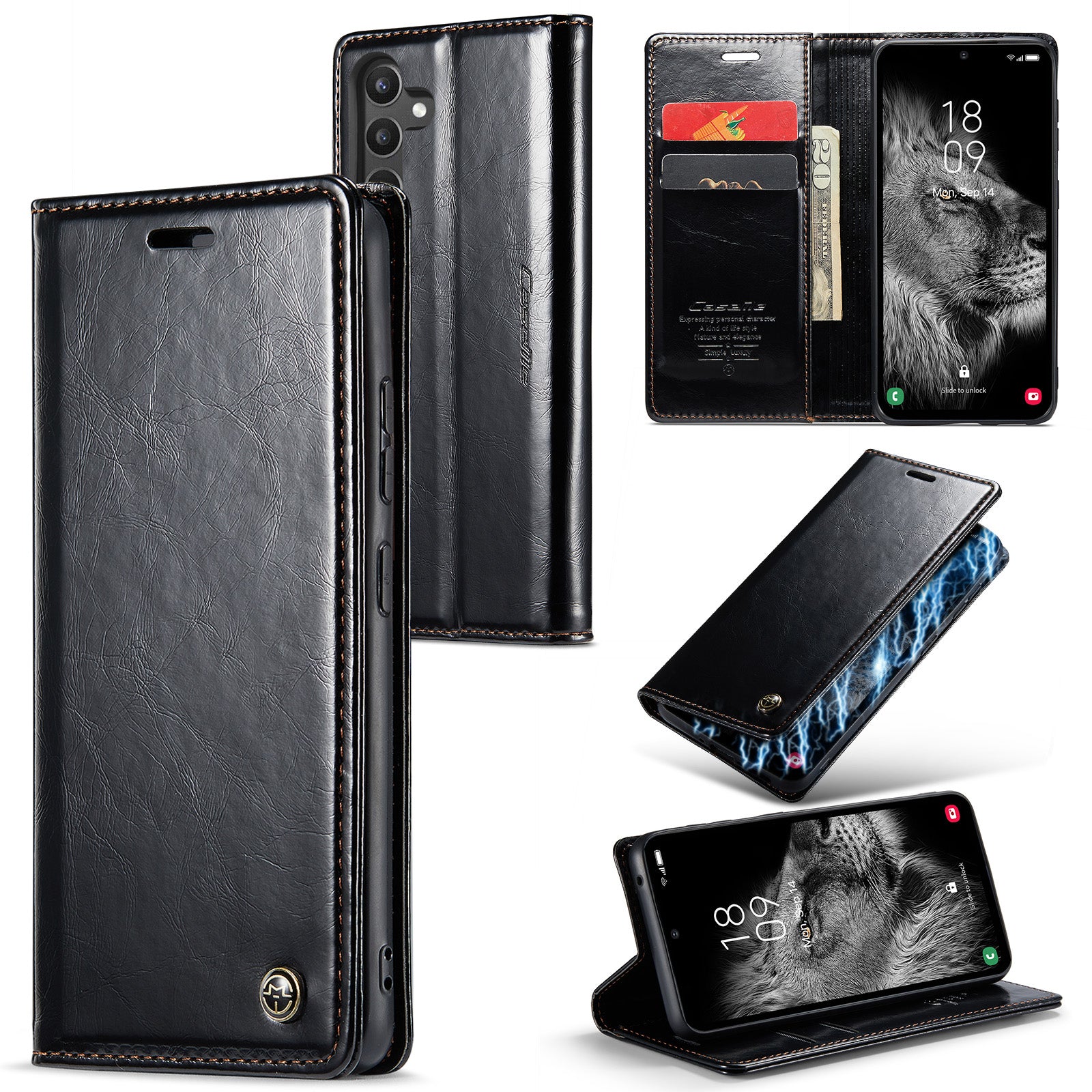 CASEME 003 Series For Samsung Galaxy A34 5G Waxy Texture Magnetic Auto-absorbed Phone Case Wallet Stand Full Coverage PU Leather Cell Phone Cover