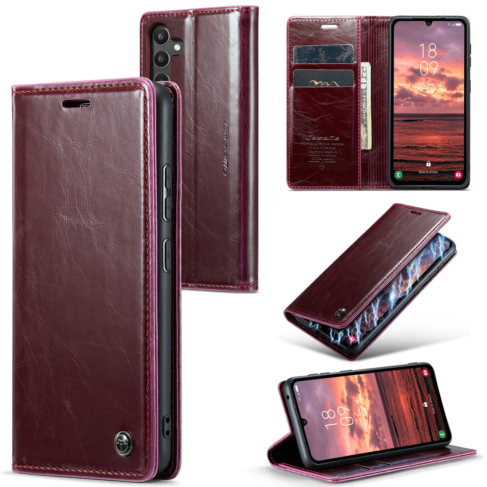 CASEME 003 Series For Samsung Galaxy A34 5G Waxy Texture Magnetic Auto-absorbed Phone Case Wallet Stand Full Coverage PU Leather Cell Phone Cover