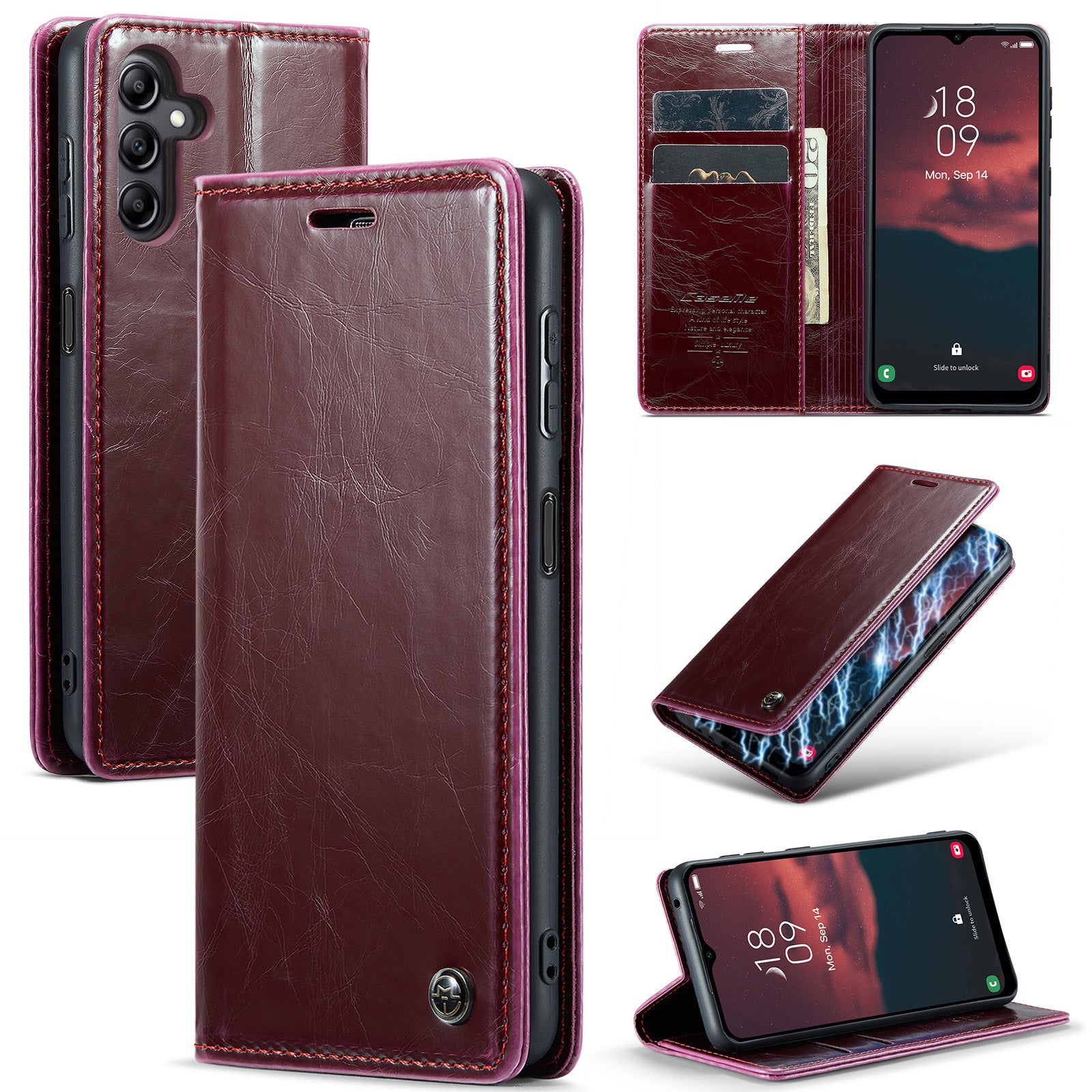CASEME 003 Series For Samsung Galaxy A14 5G Waxy Texture PU Leather Cell Phone Cover Magnetic Auto-absorbed Phone Case Wallet Stand Shell