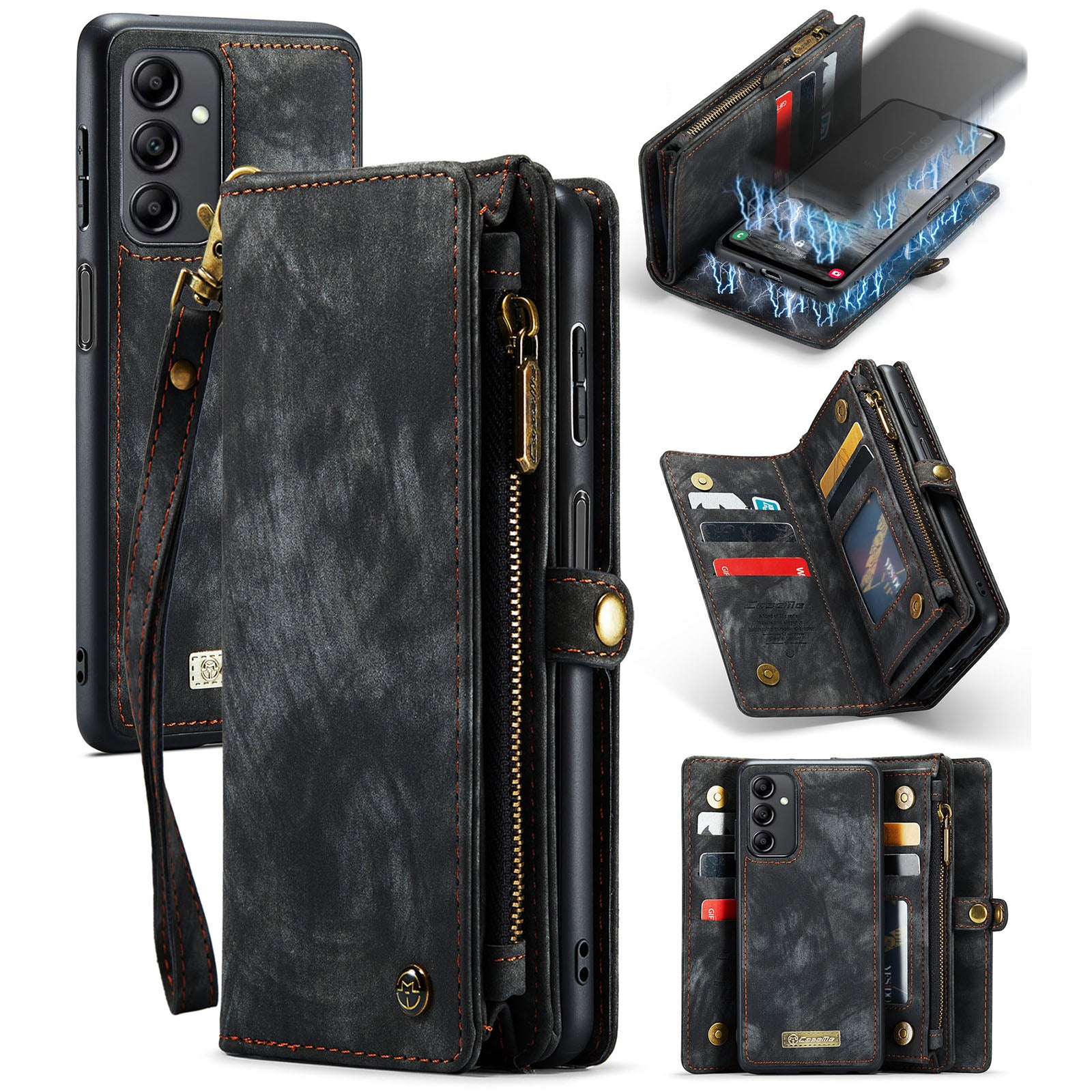 CASEME 008 Series for Samsung Galaxy A14 5G Zipper Pocket Design PU Leather Case Detachable Phone Stand Wallet Cover