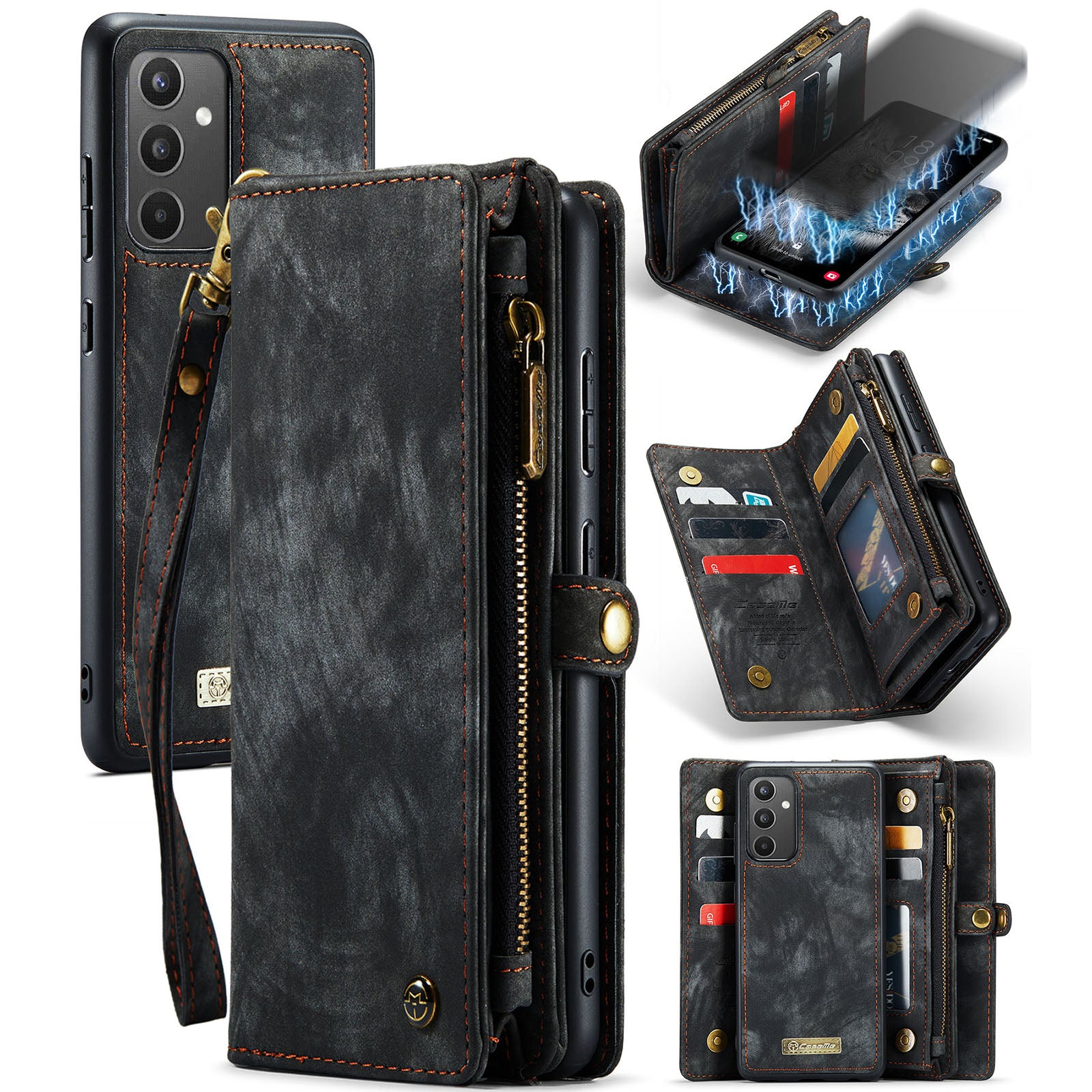 CASEME 008 Series for Samsung Galaxy A34 5G Zipper Pocket Design PU Leather Case Detachable Phone Cover with Stand Wallet