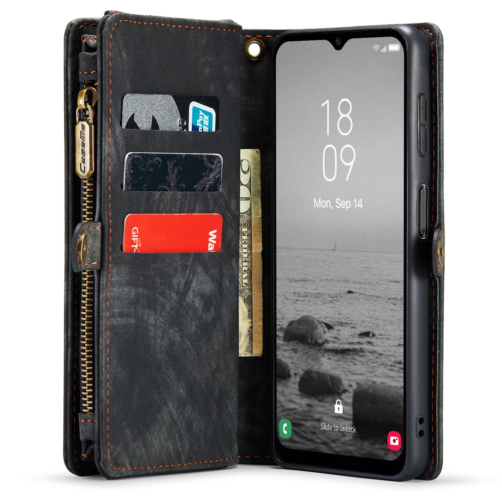 CASEME 008 Series for Samsung Galaxy A34 5G Zipper Pocket Design PU Leather Case Detachable Phone Cover with Stand Wallet