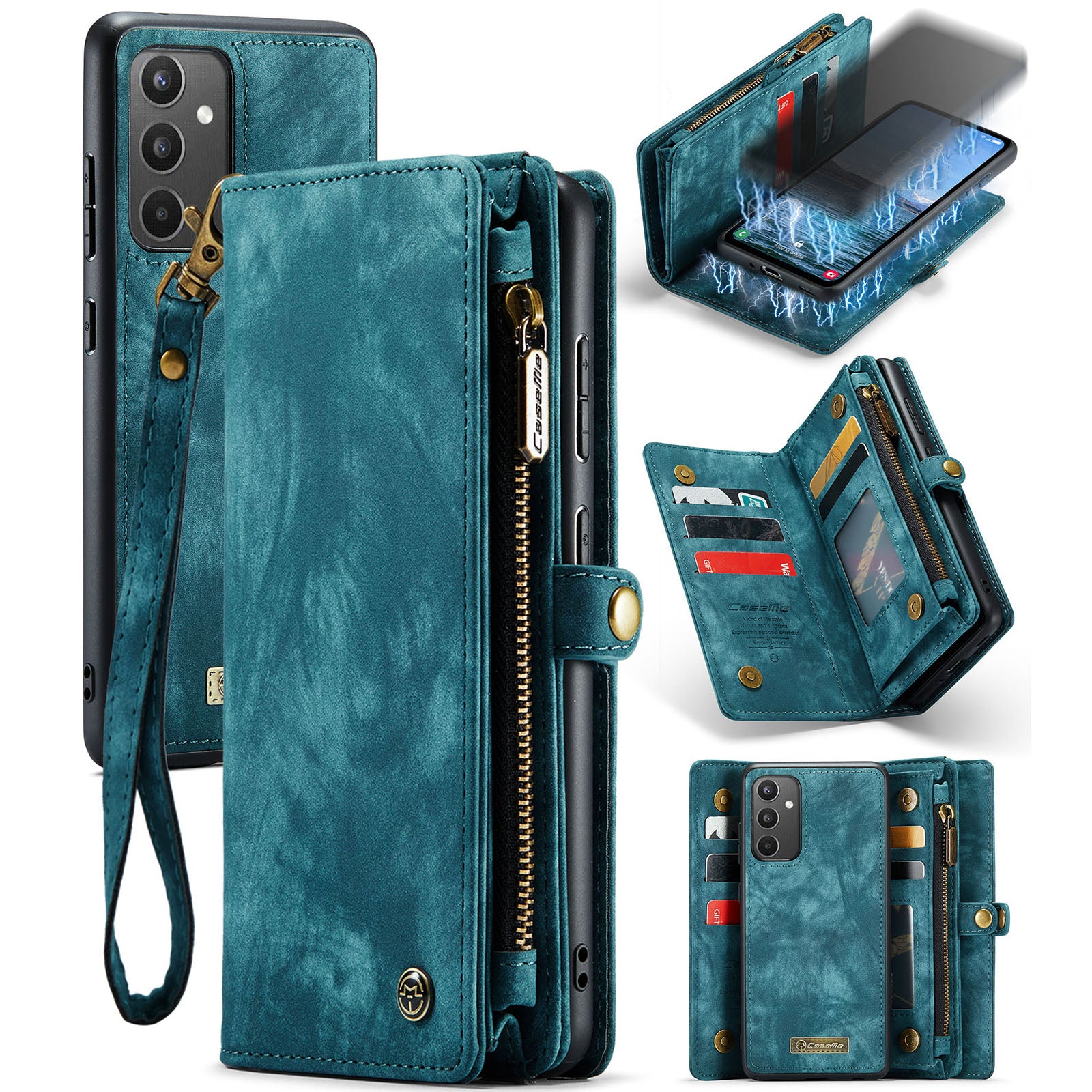 CASEME 008 Series for Samsung Galaxy A34 5G Zipper Pocket Design PU Leather Case Detachable Phone Cover with Stand Wallet