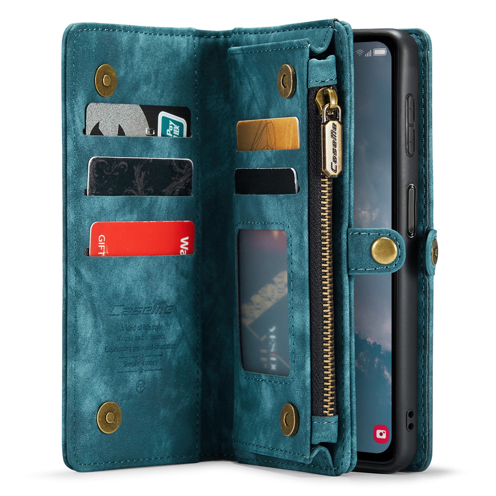 CASEME 008 Series for Samsung Galaxy A34 5G Zipper Pocket Design PU Leather Case Detachable Phone Cover with Stand Wallet