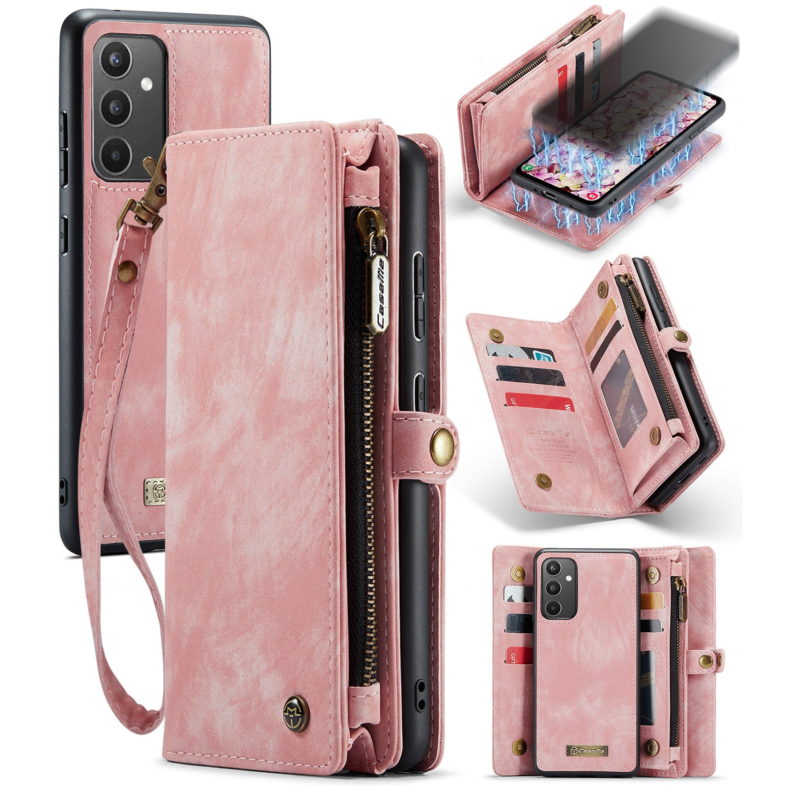 CASEME 008 Series for Samsung Galaxy A34 5G Zipper Pocket Design PU Leather Case Detachable Phone Cover with Stand Wallet