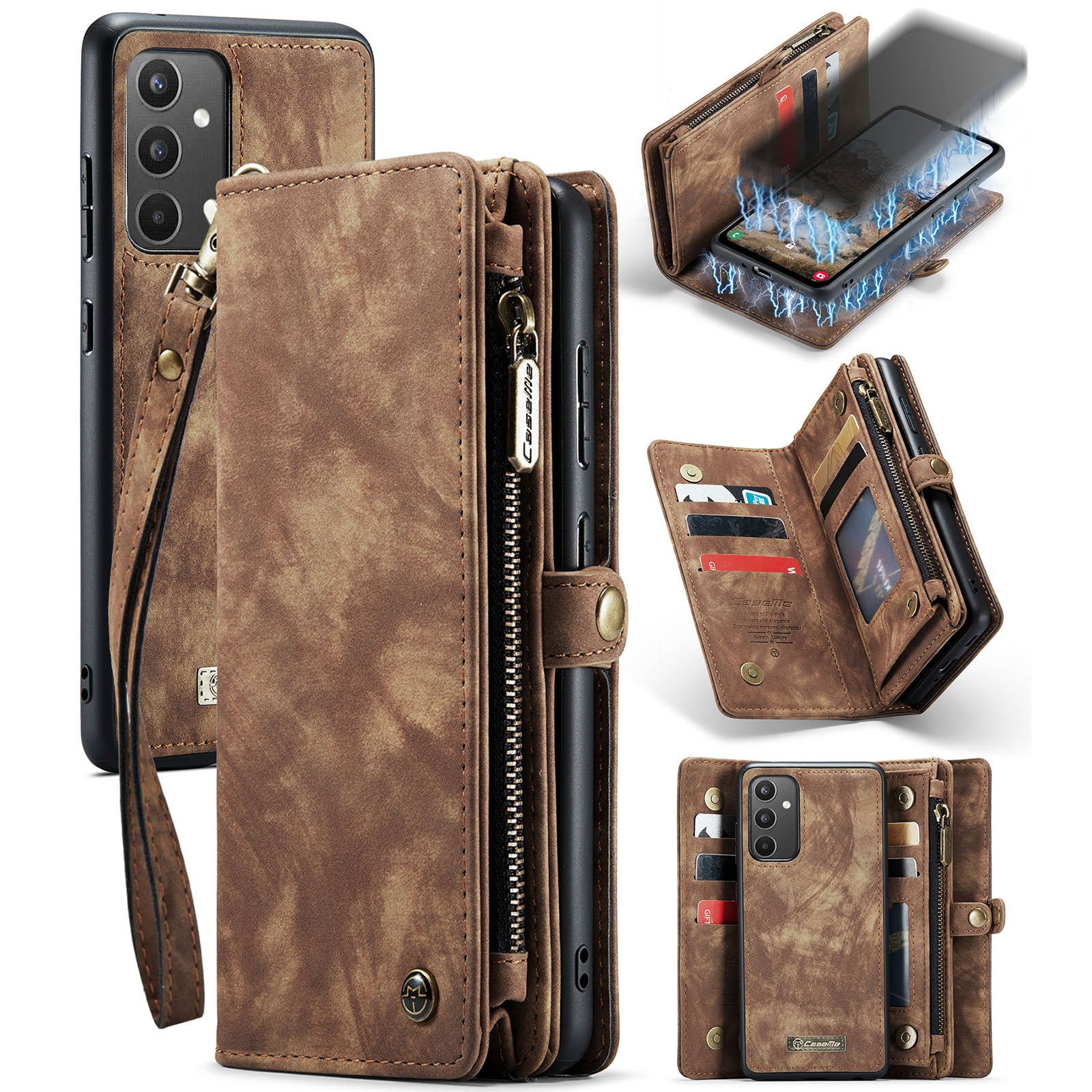 CASEME 008 Series for Samsung Galaxy A34 5G Zipper Pocket Design PU Leather Case Detachable Phone Cover with Stand Wallet