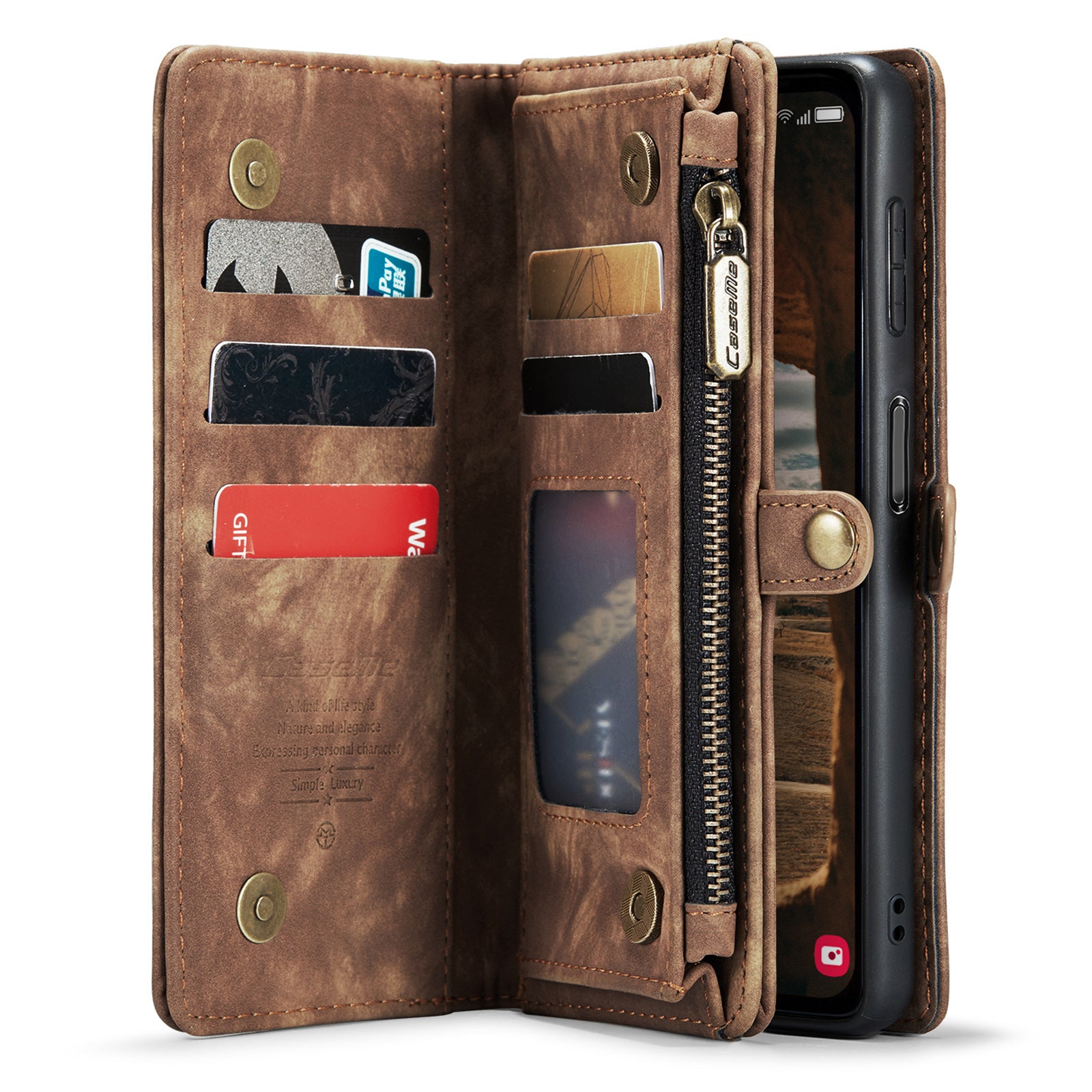CASEME 008 Series for Samsung Galaxy A34 5G Zipper Pocket Design PU Leather Case Detachable Phone Cover with Stand Wallet