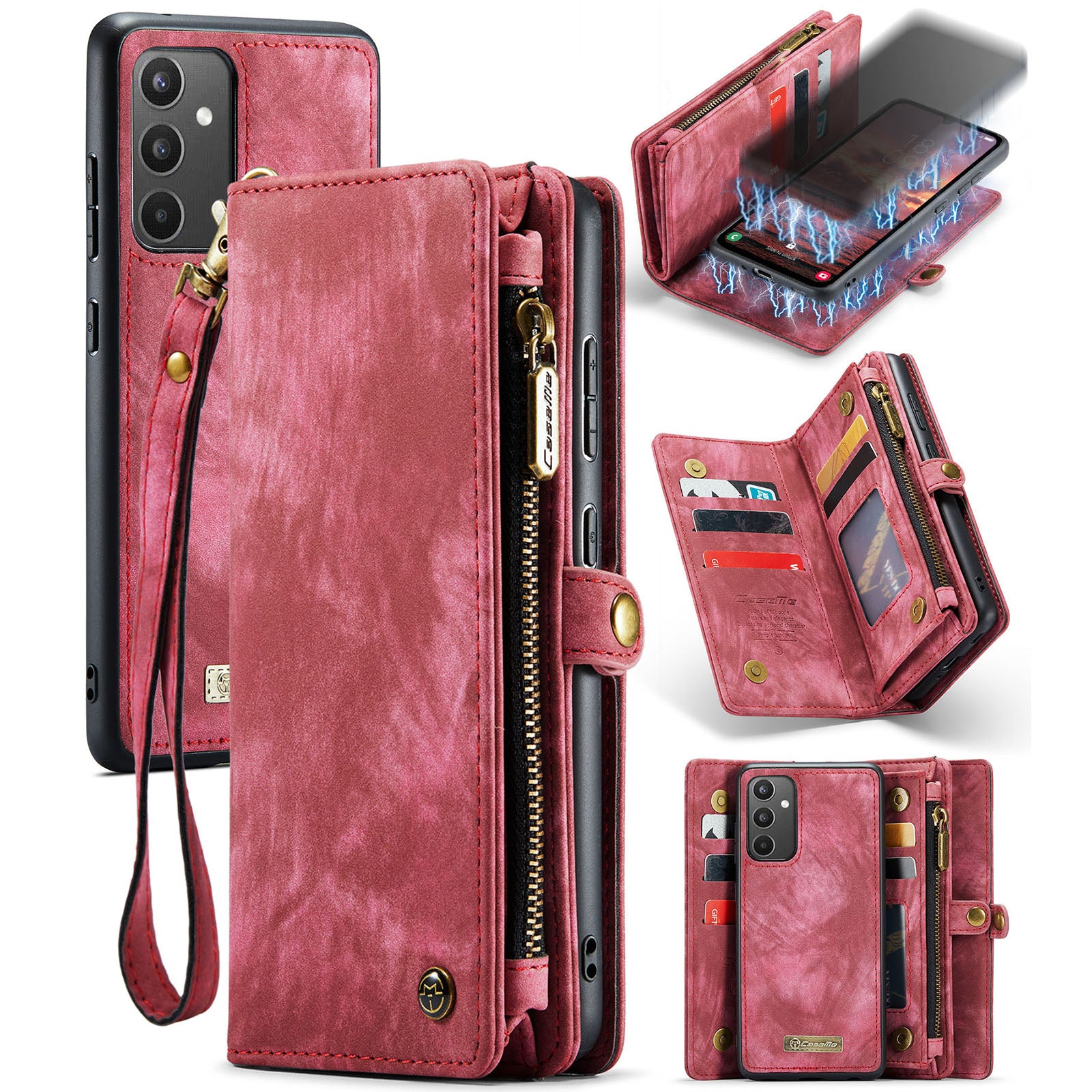 CASEME 008 Series for Samsung Galaxy A34 5G Zipper Pocket Design PU Leather Case Detachable Phone Cover with Stand Wallet