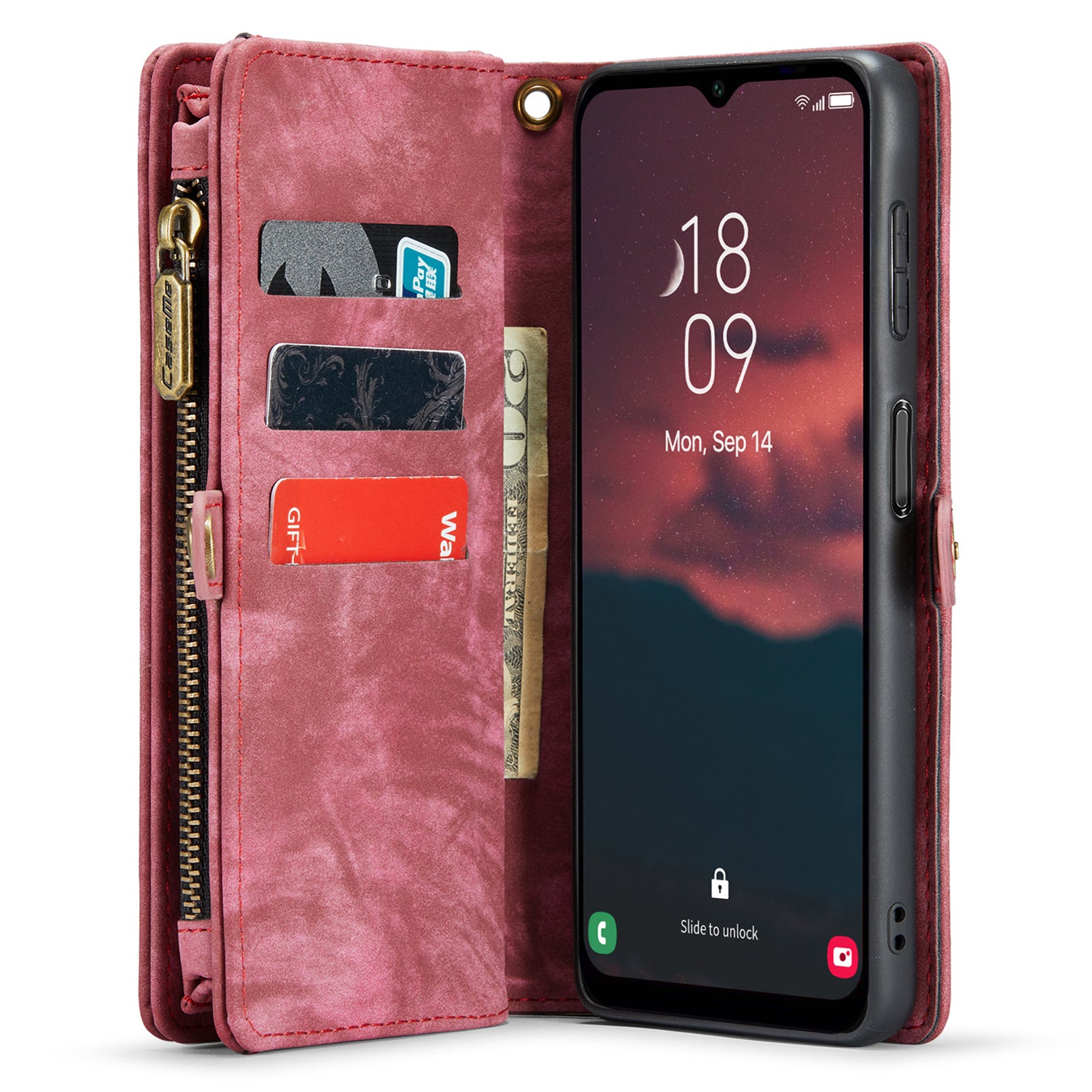 CASEME 008 Series for Samsung Galaxy A34 5G Zipper Pocket Design PU Leather Case Detachable Phone Cover with Stand Wallet