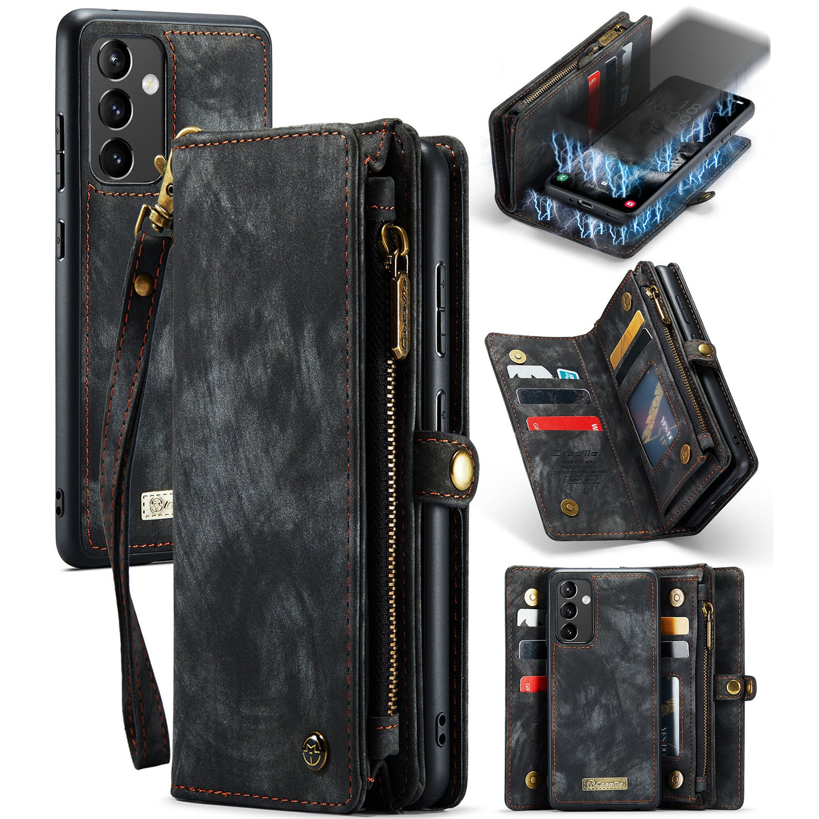 CASEME 008 Series for Samsung Galaxy A54 5G PU Leather Zipper Pocket Case Detachable Phone Stand Wallet Cover