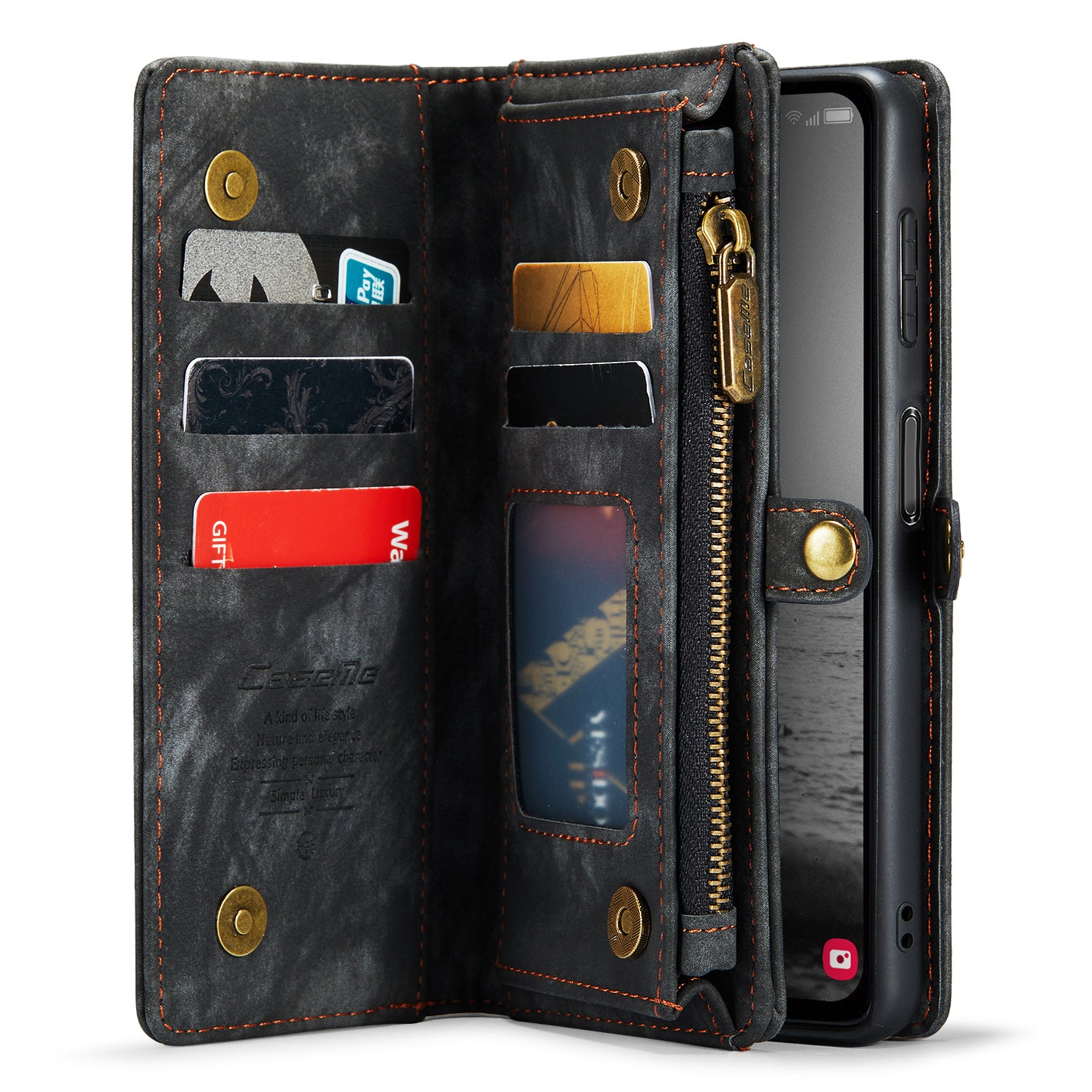 CASEME 008 Series for Samsung Galaxy A54 5G PU Leather Zipper Pocket Case Detachable Phone Stand Wallet Cover