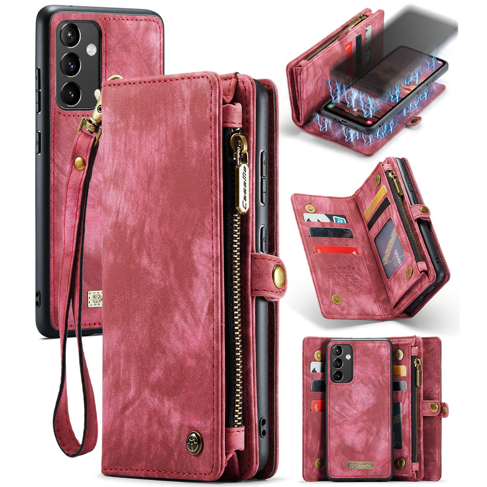 CASEME 008 Series for Samsung Galaxy A54 5G PU Leather Zipper Pocket Case Detachable Phone Stand Wallet Cover