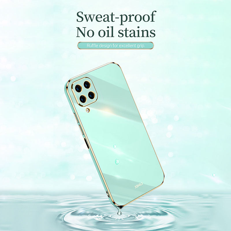 Ochranný kryt na telefon XINLI pro Samsung Galaxy M32 (globální verze) 4G Galvanické pokovování Golden Edge TPU