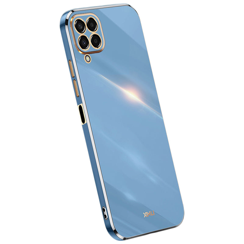 Pouzdro na telefon XINLI pro Samsung Galaxy M33 5G (globální verze) galvanické pokovování Golden Edge Back Protector TPU kryt