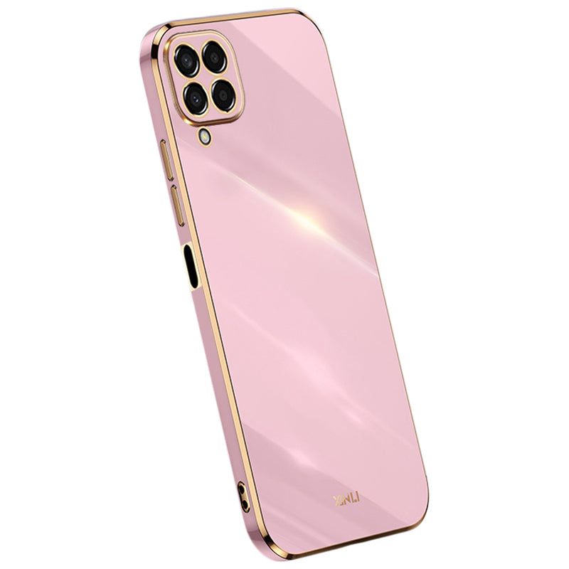 Pouzdro na telefon XINLI pro Samsung Galaxy M33 5G (globální verze) galvanické pokovování Golden Edge Back Protector TPU kryt