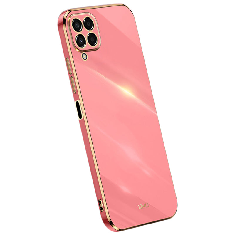 Pouzdro na telefon XINLI pro Samsung Galaxy M33 5G (globální verze) galvanické pokovování Golden Edge Back Protector TPU kryt