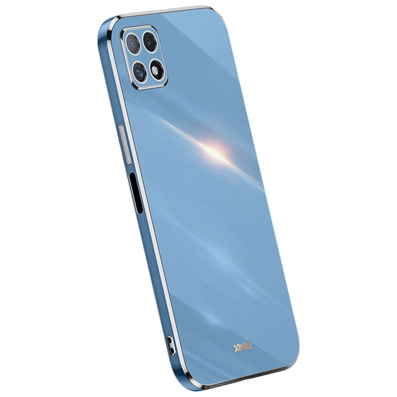 Pouzdro na telefon XINLI pro Samsung Galaxy A22 5G (verze EU) Galvanické pokovování Golden Edge Bump Proof TPU ochranný kryt