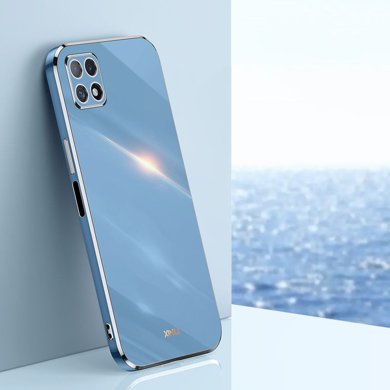 Pouzdro na telefon XINLI pro Samsung Galaxy A22 5G (verze EU) Galvanické pokovování Golden Edge Bump Proof TPU ochranný kryt