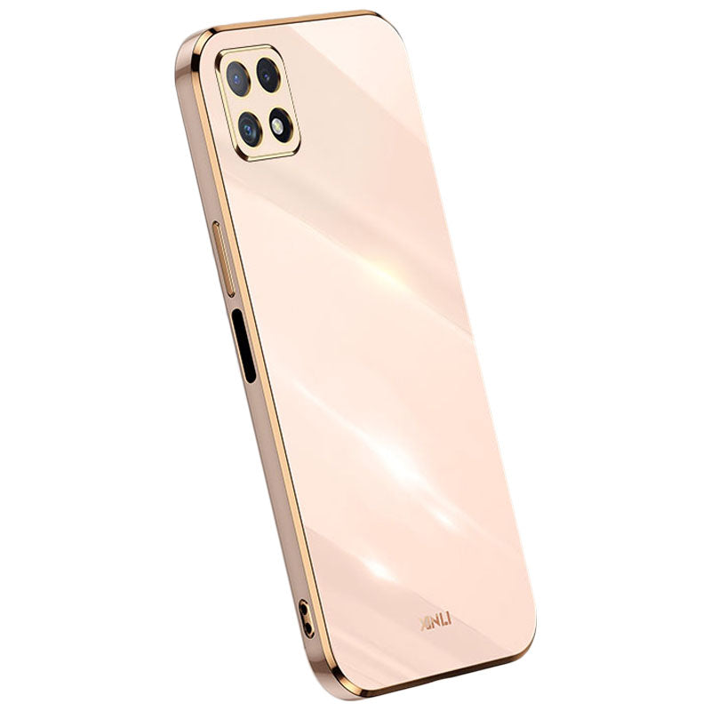 Pouzdro na telefon XINLI pro Samsung Galaxy A22 5G (verze EU) Galvanické pokovování Golden Edge Bump Proof TPU ochranný kryt