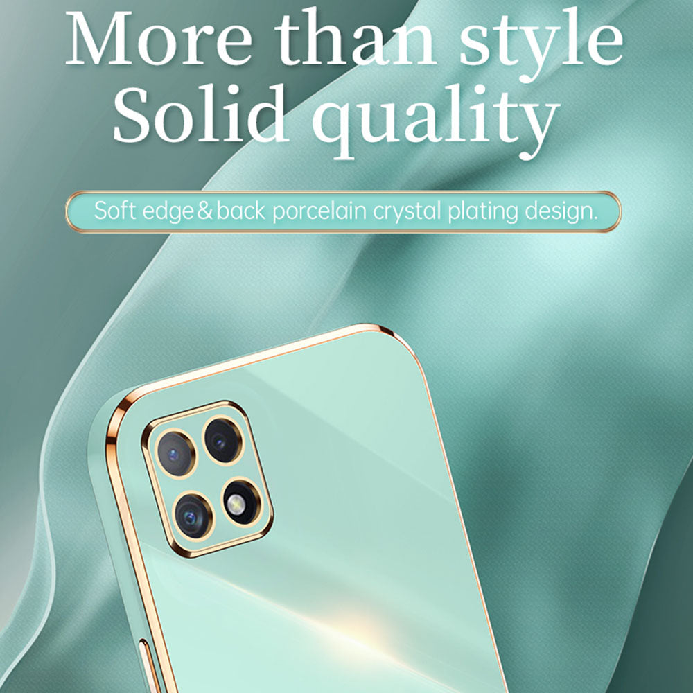 Pouzdro na telefon XINLI pro Samsung Galaxy A22 5G (verze EU) Galvanické pokovování Golden Edge Bump Proof TPU ochranný kryt