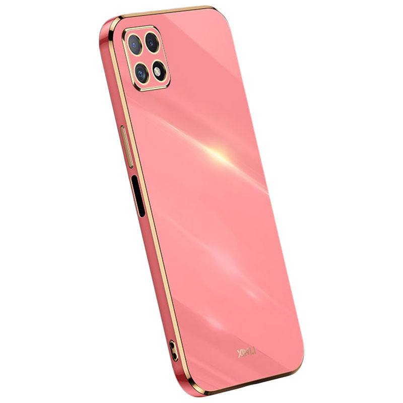 Pouzdro na telefon XINLI pro Samsung Galaxy A22 5G (verze EU) Galvanické pokovování Golden Edge Bump Proof TPU ochranný kryt