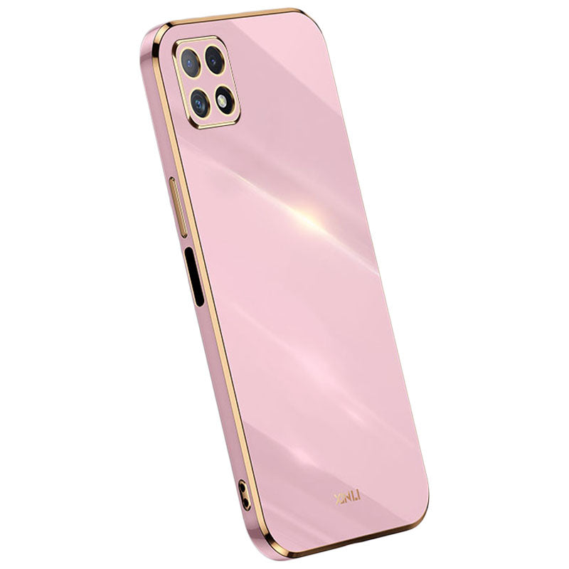 Pouzdro na telefon XINLI pro Samsung Galaxy A22 5G (verze EU) Galvanické pokovování Golden Edge Bump Proof TPU ochranný kryt