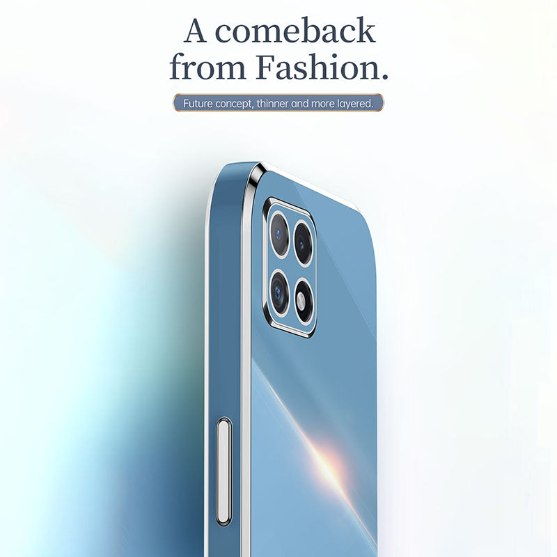 Pouzdro na telefon XINLI pro Samsung Galaxy A22 5G (verze EU) Galvanické pokovování Golden Edge Bump Proof TPU ochranný kryt