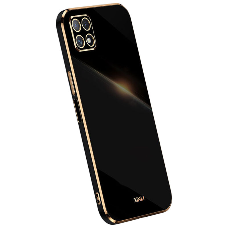 Pouzdro na telefon XINLI pro Samsung Galaxy A22 5G (verze EU) Galvanické pokovování Golden Edge Bump Proof TPU ochranný kryt