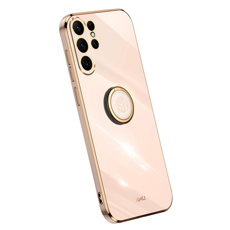 Zadní kryt telefonu XINLI pro Samsung Galaxy S22 Ultra 5G Ring Kickstand TPU galvanické pouzdro na telefon odolné proti pádu