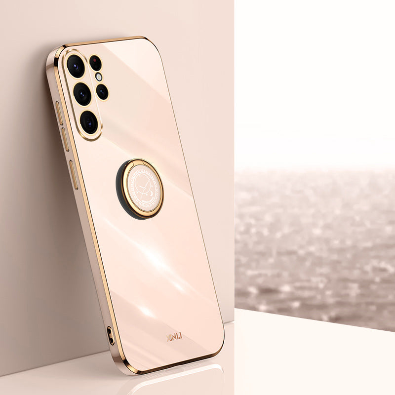Zadní kryt telefonu XINLI pro Samsung Galaxy S22 Ultra 5G Ring Kickstand TPU galvanické pouzdro na telefon odolné proti pádu