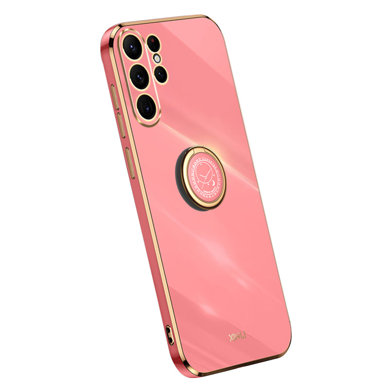 Zadní kryt telefonu XINLI pro Samsung Galaxy S22 Ultra 5G Ring Kickstand TPU galvanické pouzdro na telefon odolné proti pádu