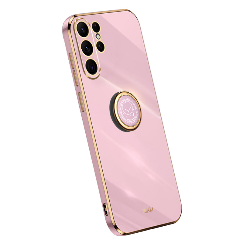 Zadní kryt telefonu XINLI pro Samsung Galaxy S22 Ultra 5G Ring Kickstand TPU galvanické pouzdro na telefon odolné proti pádu