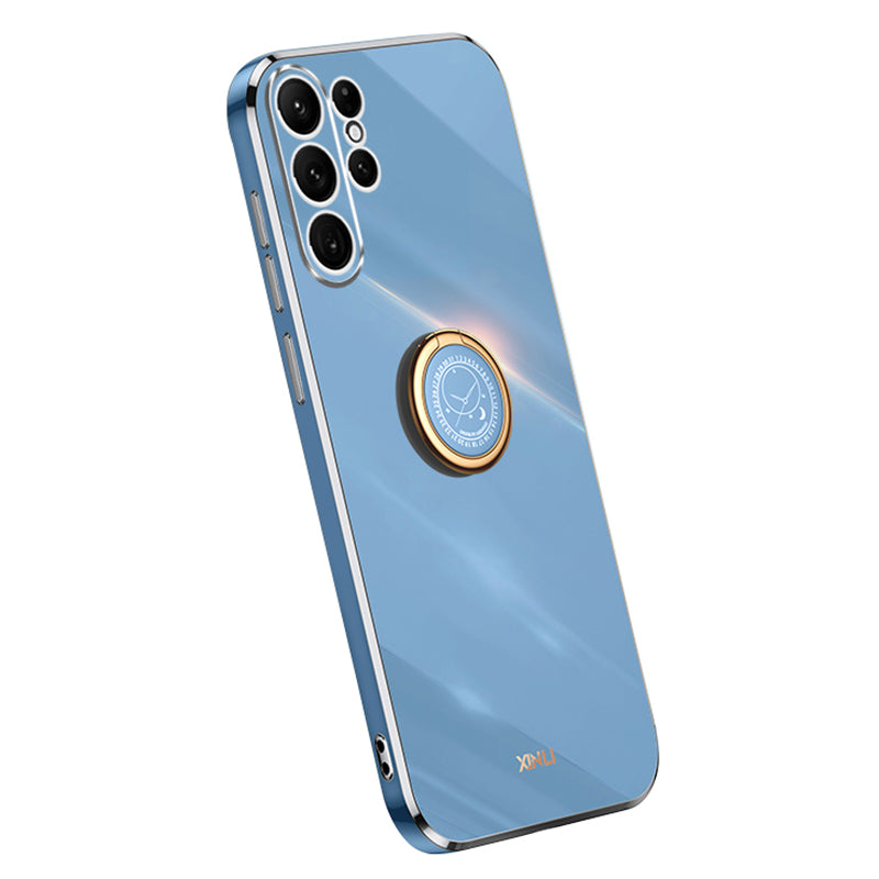 Zadní kryt telefonu XINLI pro Samsung Galaxy S22 Ultra 5G Ring Kickstand TPU galvanické pouzdro na telefon odolné proti pádu