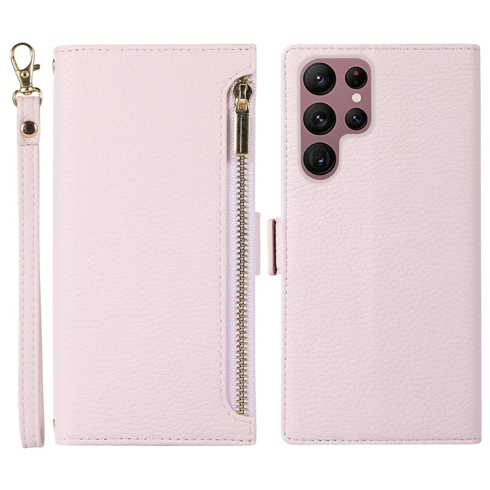 Shockproof Phone Cover For Samsung Galaxy S23 Ultra Litchi Texture Zipper Pocket Stand PU Leather Flip Phone Wallet Case