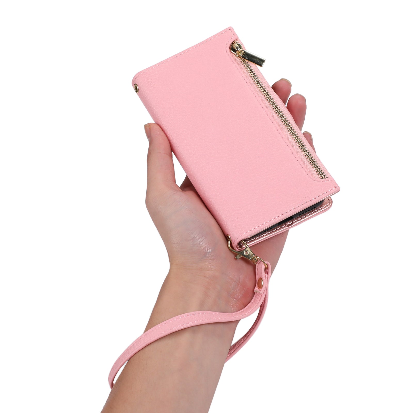 For Samsung Galaxy S23 Full Protection Phone Case Litchi Texture Zipper Pocket Stand Flip Leather Wallet Phone Cover with Strap
