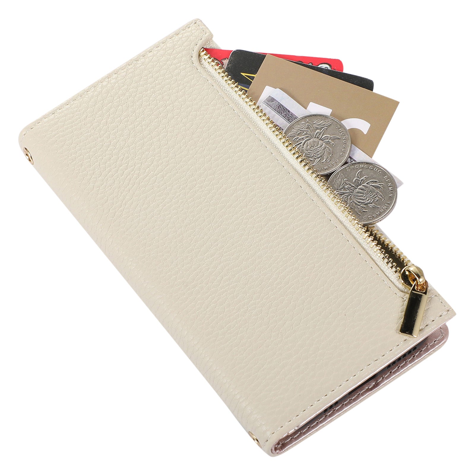 For Samsung Galaxy S23 Full Protection Phone Case Litchi Texture Zipper Pocket Stand Flip Leather Wallet Phone Cover with Strap