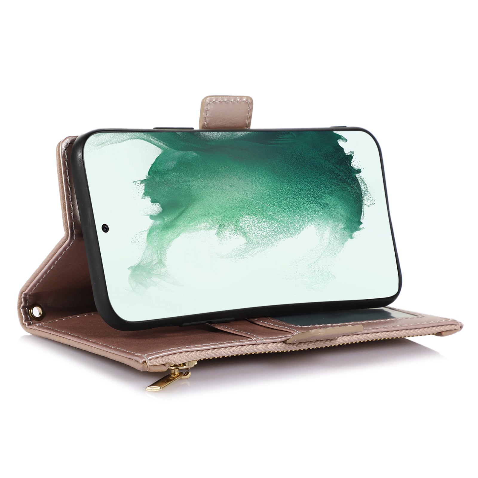 For Samsung Galaxy S23 Full Protection Phone Case Litchi Texture Zipper Pocket Stand Flip Leather Wallet Phone Cover with Strap