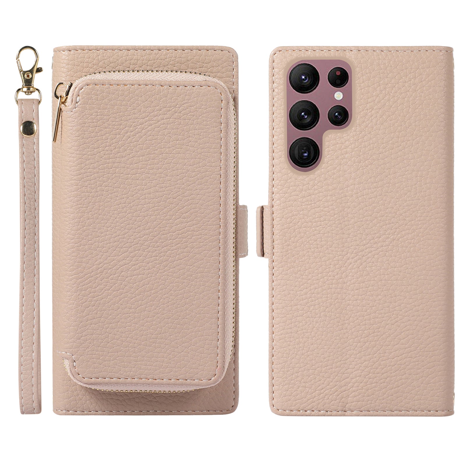 Protective PU Leather Phone Case for Samsung Galaxy S23 Ultra 2-in-1 Magnetic Wallet Phone Cover with Zipper Card Bag
