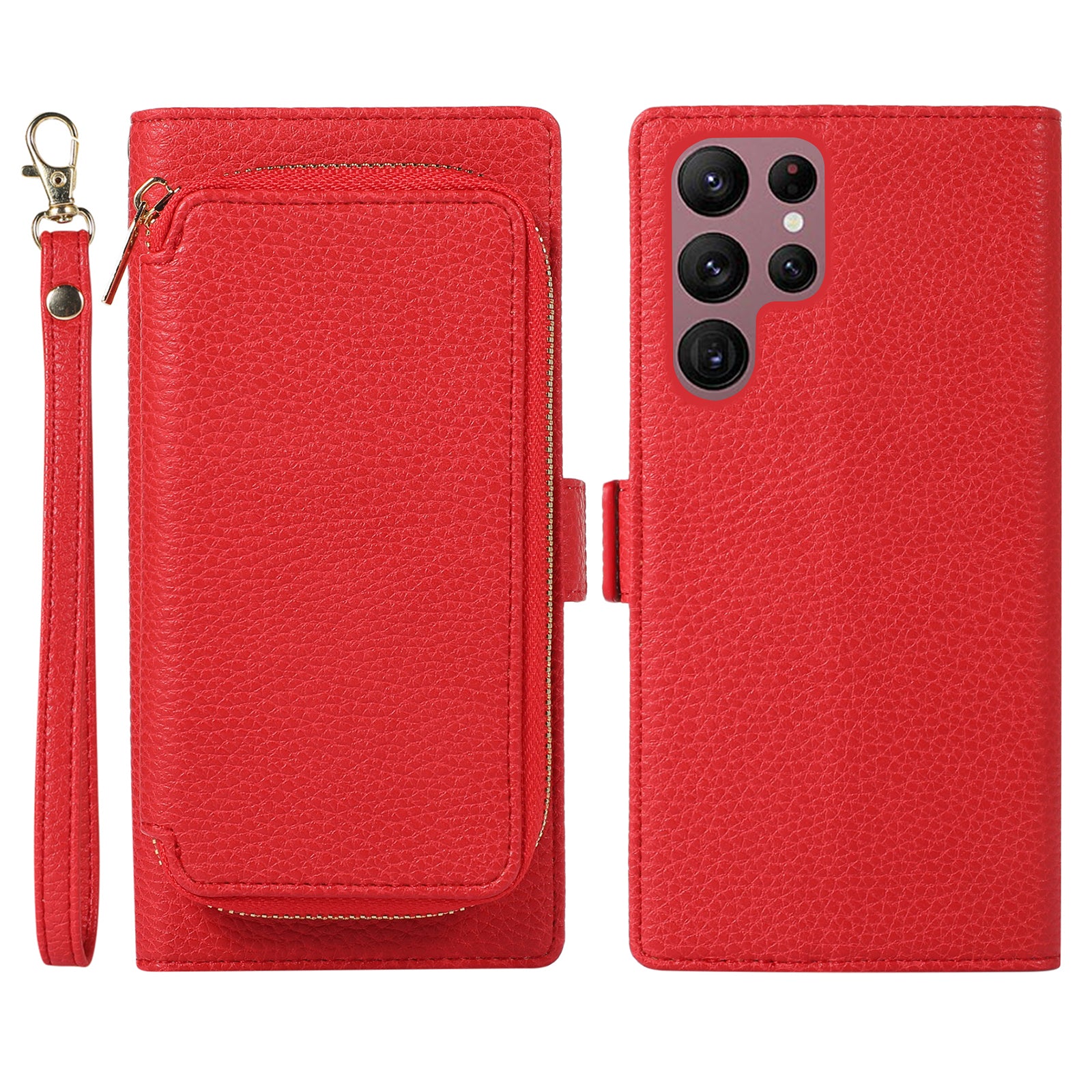 Protective PU Leather Phone Case for Samsung Galaxy S23 Ultra 2-in-1 Magnetic Wallet Phone Cover with Zipper Card Bag