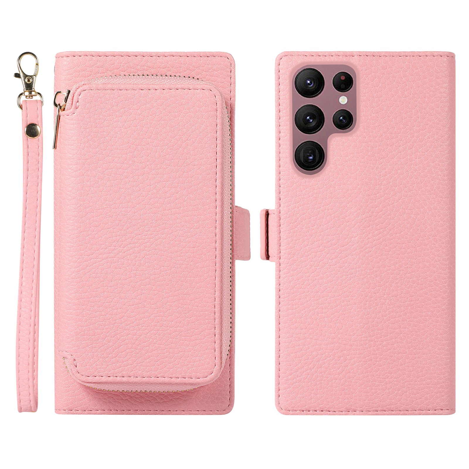 Protective PU Leather Phone Case for Samsung Galaxy S23 Ultra 2-in-1 Magnetic Wallet Phone Cover with Zipper Card Bag
